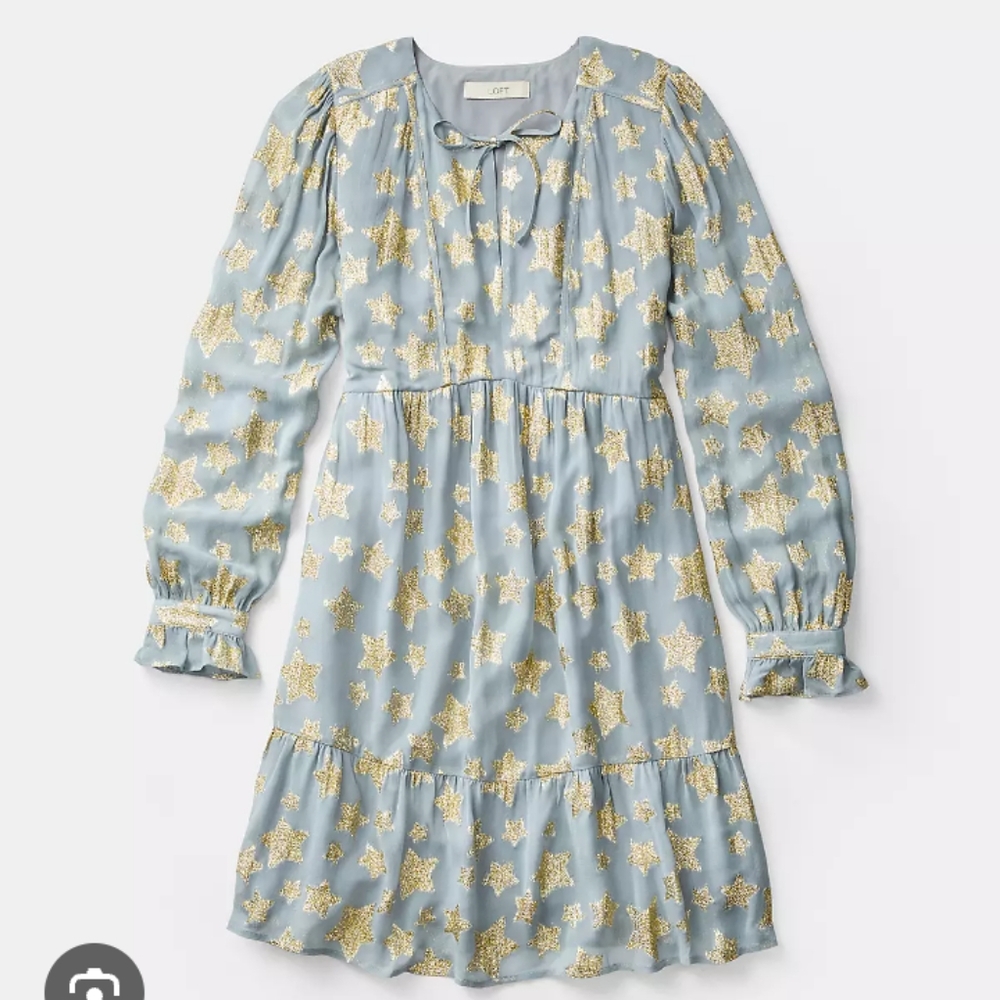 LOFT Gray and Gold Star Patterned Dress - Picture 3 of 10